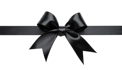 Black satin ribbon bow tied on transparent background