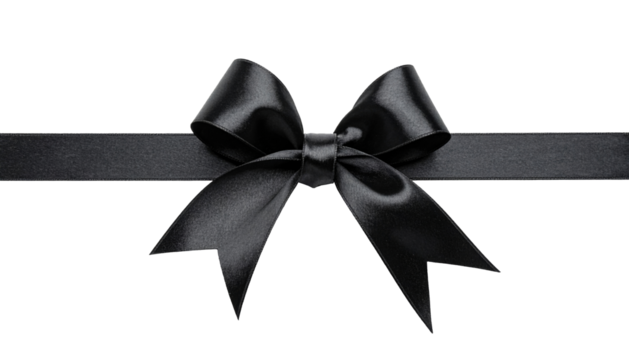 Black satin ribbon bow tied on transparent background