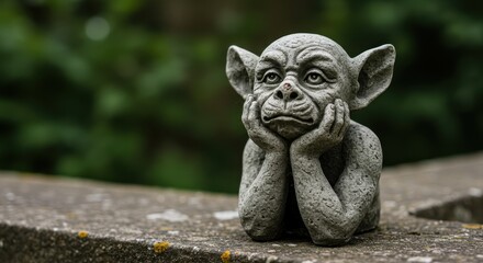 Stone gargoyle statue resting on a ledge