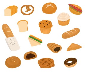 베이커리 빵 색연필 핸드 드로잉 아이콘(bakery bread hand drawing icon set)