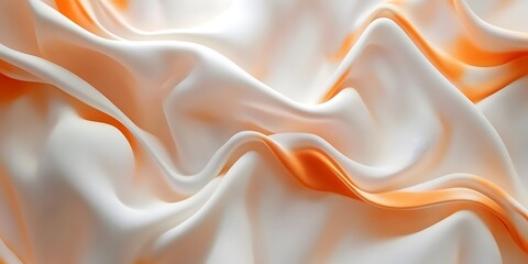 Abstract orange and white background with flowing cloth waves, creating an elegant and dynamic visual effect. The composition of the scene includes soft lighting that enhances the texture