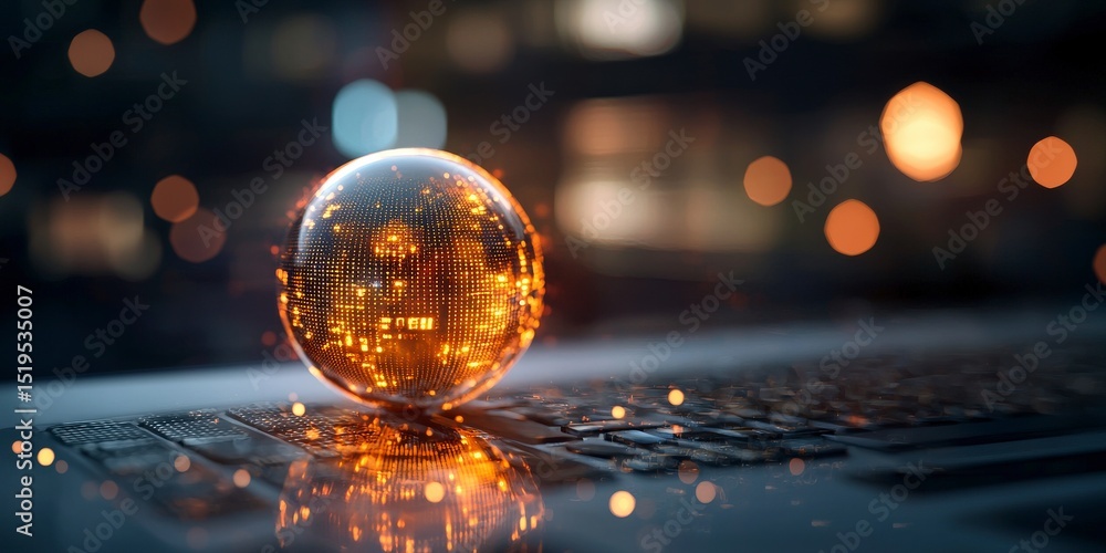 Aufkleber gleaming orb of technology: a luminous sphere, the focal point of this image, showcases an abstract 