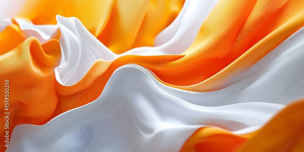 Poster abstract orange and white background with flowing cloth waves, creating an elegant and dynamic visua