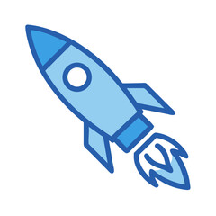 Professional blue rocket icon isolated on white background