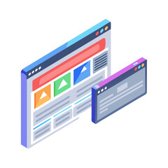 Isometric website windows design elements transparent background