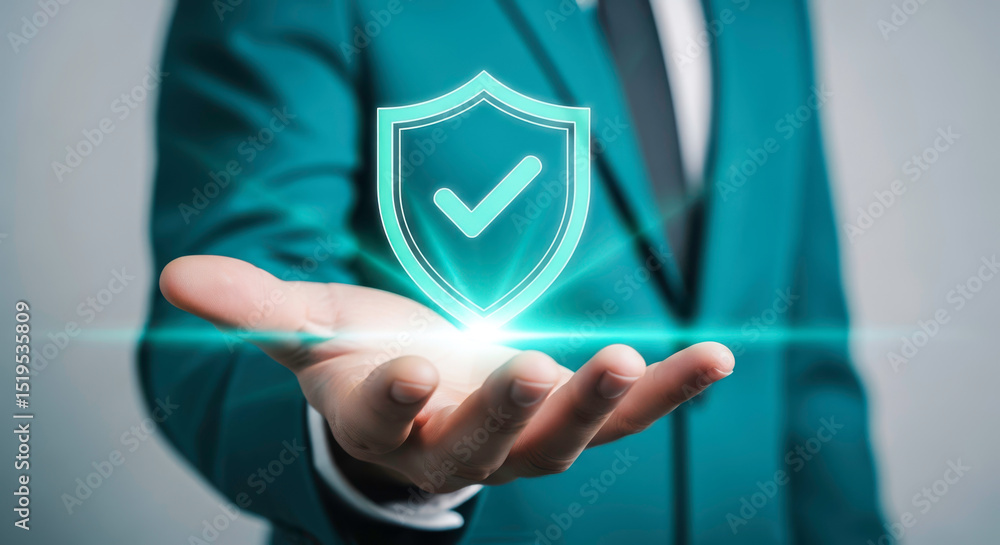 Poster security protection shield safety secure privacy data internet network technology hand