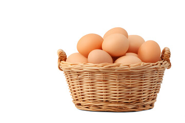 Basket of Fresh Chicken Eggs Still Life Isolated on White