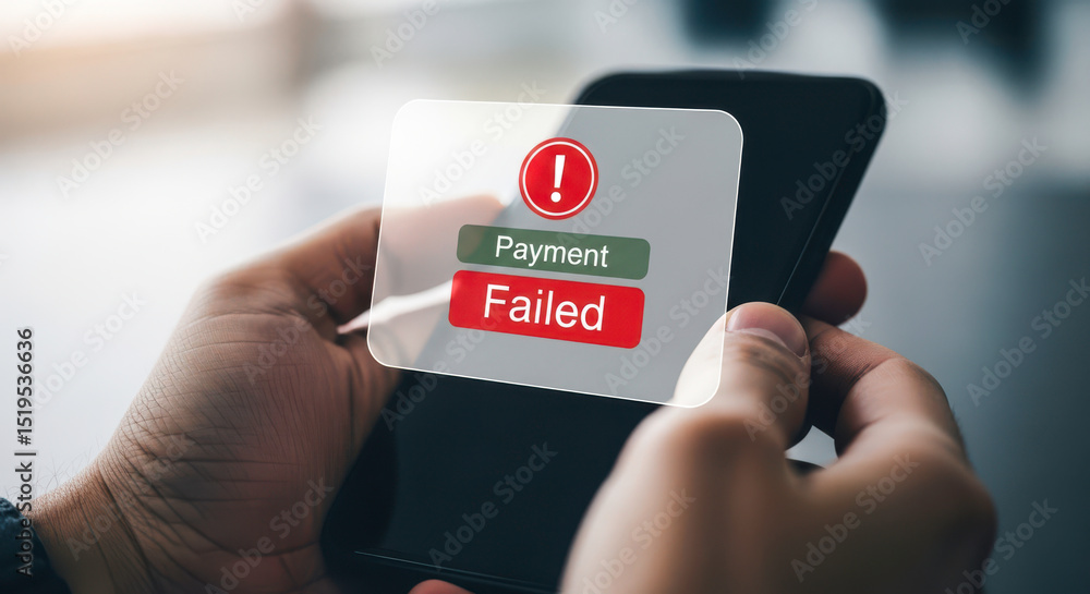 Poster payment failed error message on mobile phone online banking transaction failure