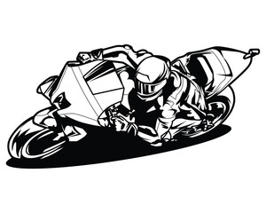 A man riding a motorcycle with the word on the front