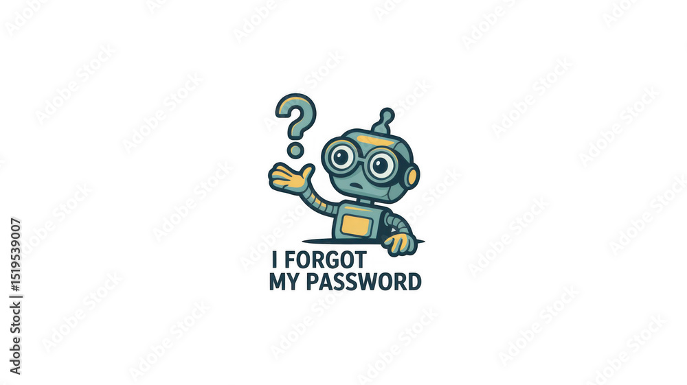 Aufkleber confused robot shrugging with a question mark hovering above its head, pondering the mystery of a fo