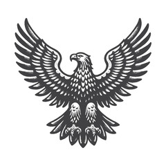 Vintage Hand-Drawn Spanish Imperial Eagle Landing With Wings Open Illustration, Wildlife Bird Engraved Style Vector for T-Shirts and Majestic Nature Themes Design