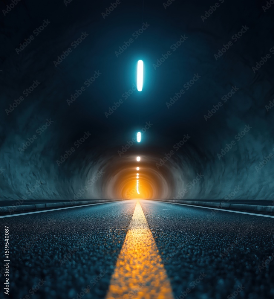 Poster illuminated tunnel with perspective view leading to bright light at end