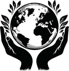 Silhouette of hands holding earth
 vector isolated on white background