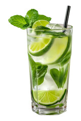 Iced Mojito with Fresh Mint and Lime Isolated for Use in Summer Drink Menus and Bar Websites