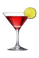 Cosmopolitan Cocktail with Lime Wedge on White Background for Use in Bar Promotions and Blogs