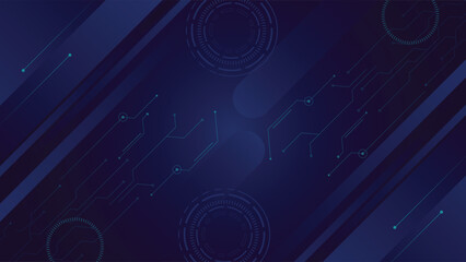 Dark blue futuristic tech background featuring circuit lines and abstract digital interface design ideal for technology themes