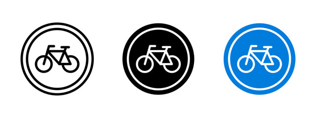 Bicycle road sign icon. Simple bike symbol inside a circular frame vector illustration. Commonly used for cycling path or bike lane indicators symbol. Urban transport and eco mobility sign.