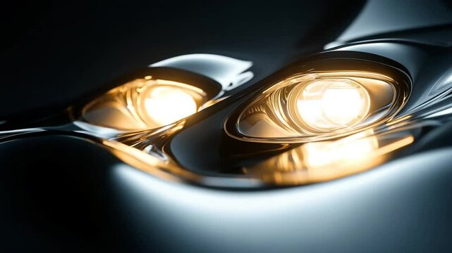 Futuristic Car Headlights Gleaming with Sleek Chrome Finish and Advanced Technology