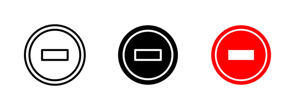 Prohibited sign icon. Circular symbol with horizontal bar inside vector illustration. Commonly used to indicate restricted or forbidden actions symbol. Warning and access denial sign.