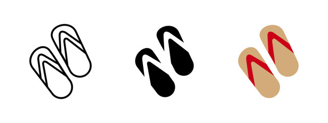 Flipflop icon. A pair of summer sandals with thong straps vector illustration. Casual beach footwear used for warm weather travel and tropical vacations. Lightweight and relaxing shoe concept.