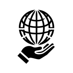 Hand Holding Earth Symbol in Minimalist Black and White Global Care Concept