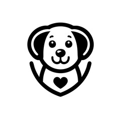 Friendly Cartoon Dog Head in Minimalist Line Style with Heart Motif