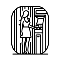 Modern Woman Withdrawing Cash From ATM in Urban Street Background