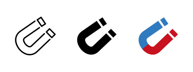 Magnet icon. Horseshoe-shaped magnet with colored poles vector illustration. Symbol of magnetic attraction and physical science tools. Educational and technical concept for learning materials.