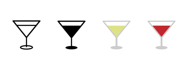 Cocktail icon. Martini-style glass filled with red and yellow drinks vector illustration. Symbol of alcoholic beverages for parties, celebrations, and bars. Drinkware and mixology concept image.