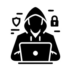 Anonymous Hooded Hacker at Laptop with Security Symbols in Stylized Digital Art