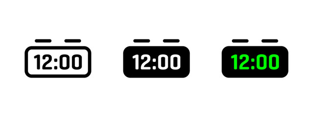 Clock icon. Digital alarm clock with rounded edges and glowing green time display vector illustration. Household electronic device for timekeeping and waking. Modern bedside gadget object.