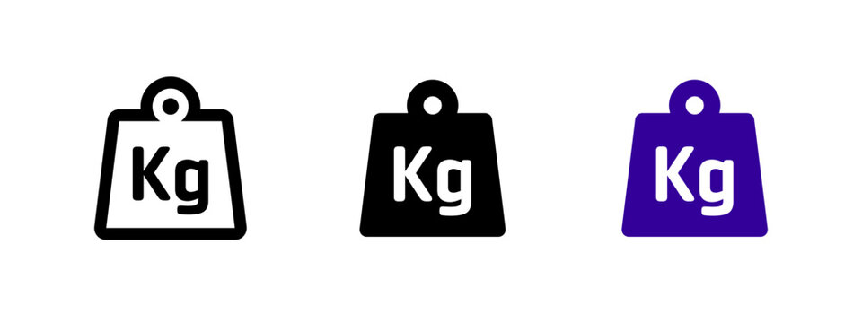 Weight icon. Classic kilogram measurement block with "kg" label vector illustration. Common unit symbol for mass and load in science, gym, and logistics. Equipment indicator in physical training.