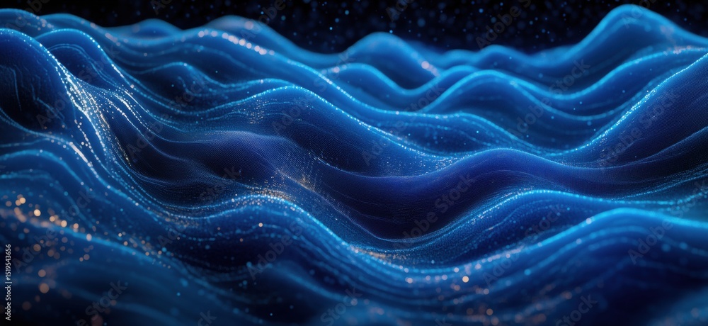 Poster abstract blue waves with glowing particles creating a mesmerizing ocean-like effect