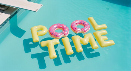 Inflatable Donut Pool Floaties Spell "Pool Time"
