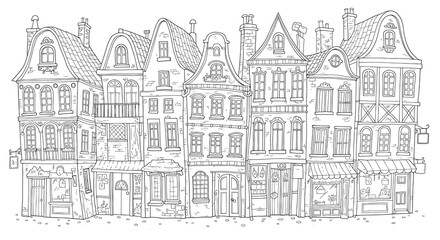 Antique european townhouses illustration