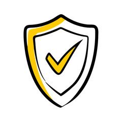 Illustration of a shield icon with a checkmark indicating security and trust in a digital environment