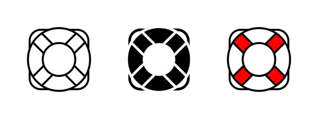 Lifebuoy icon. Flotation ring with cross straps vector illustration. Safety device for rescue in water emergencies. Essential equipment for marine protection and swimming pool security pictogram.