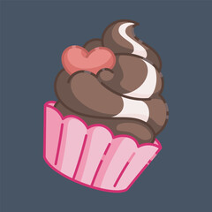 chocolate cream cake with love shape topping in isolated background