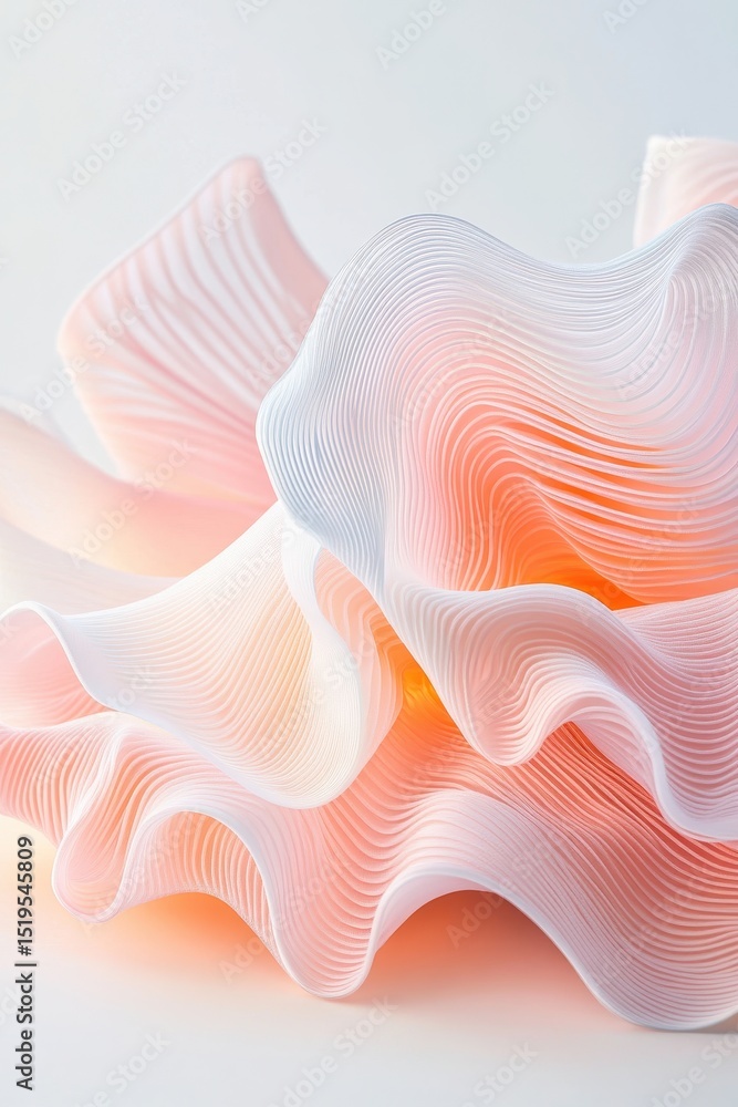Poster abstract flowing fabric shapes. light orange color waves form delicate curves. soft texture pattern 
