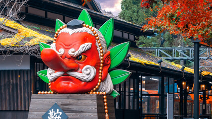 Tengu at Kurama station. They are type of legendary creature Shinto belief and considered a type of yokai (supernatural beings) or Shinto Gods