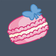 pink macaron with blue ribbon in isolated background