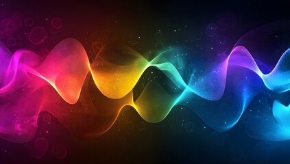 An abstract, colorful background with neon, wavy lines, featuring dark and vibrant colors that create an atmosphere of movement and energy,