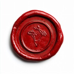 Artistic representation of a red wax seal isolated on white background still life photography minimalist environment close-up view symbol of authenticity