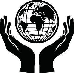 Silhouette of hands holding earth
 vector isolated on white background