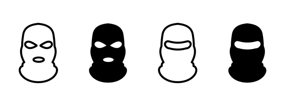 Balaclava icon. Full head mask with cutouts for eyes and mouth vector illustration. Symbol of anonymity and face concealment used by robbers or skiers sign. Criminal disguise and security pictogram.