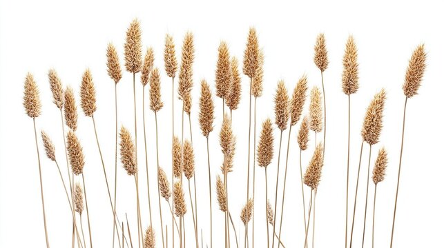 Dried grasses arranged in a row against a white background