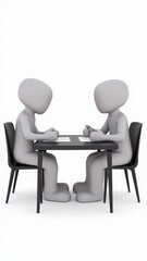 Fototapeta premium A 3D icon of a negotiation table with two men and a document, neutral tones, subtle tension in composition .