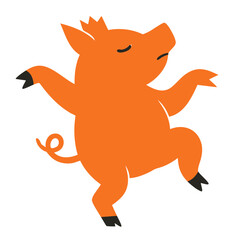 Pig illustration, colorful minimalist style, mid-century modern, childlike shapes, whimsical character design, no outlines, solid colors, stylized proportions