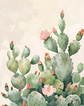 Cactus And Succulents in Watercolor Style
