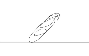 One continuous line drawing of long loaf bread. Simple black line sketch of French baguette, Bakery pastry products continuous one line illustration. Editable stroke.